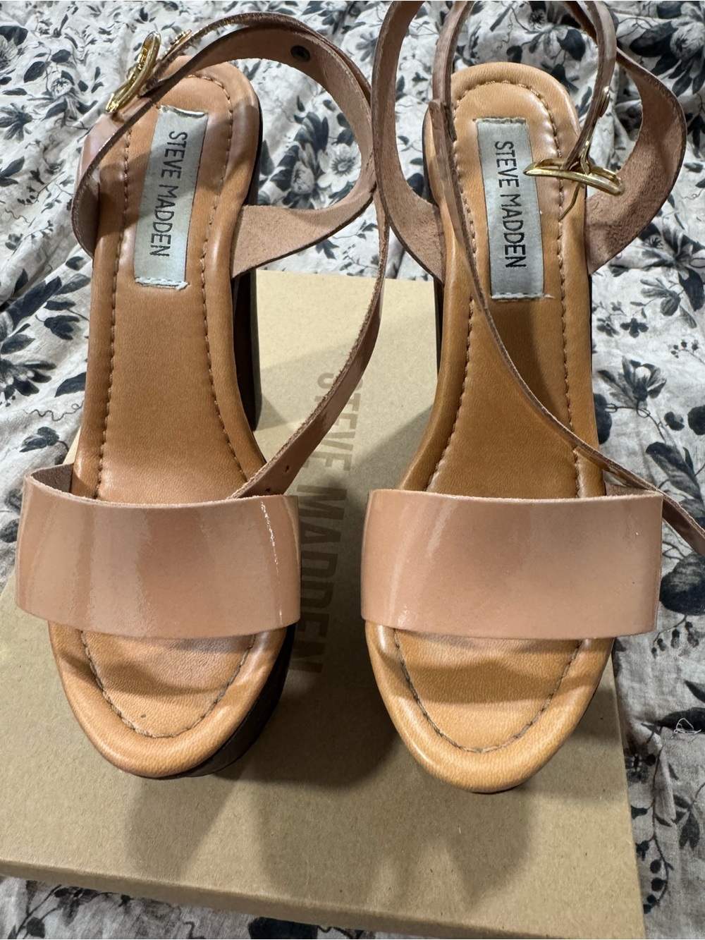 Steve Madden Nude Patent Block Heel Sandals